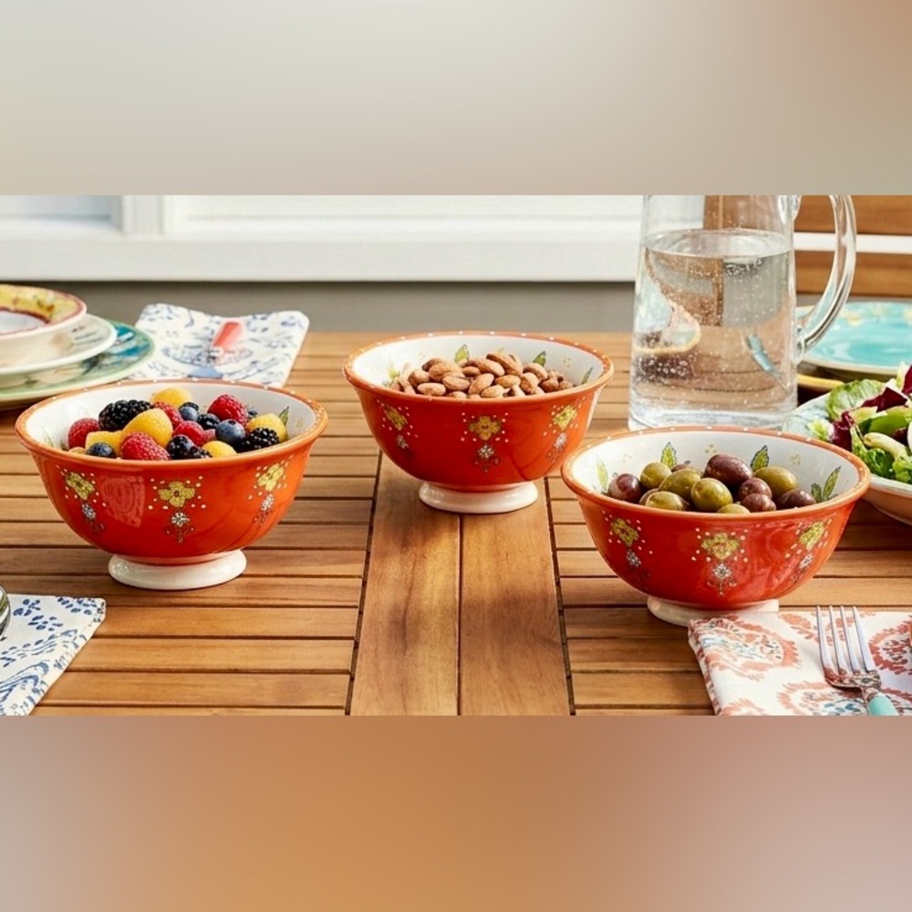 Anthropologie Vibrant Boho Floral Elka Bowls Set of 3-Style Kitchenware